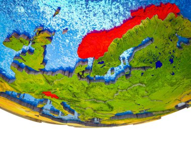 EFTA Ülkeleri bölünmüş ülkeler ve sulu okyanusların 3d dünya üzerinde. 3D çizim.