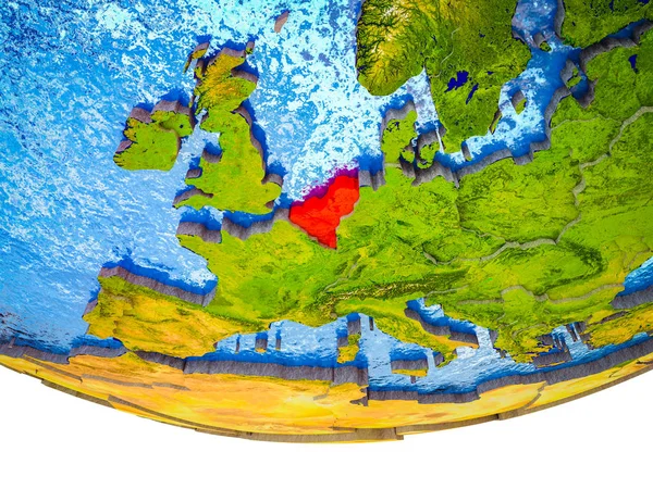 Unione Del Benelux Sulla Terra Con Paesi Divisi Oceani Acquatici — Foto Stock