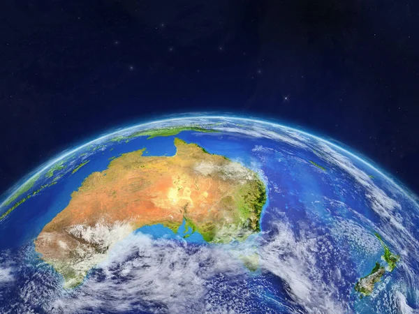 Австралия Планете Земля Космосе Чрезвычайно Подробная Поверхность Планеты Облака Иллюстрация — стоковое фото