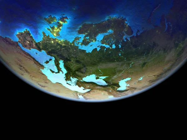 Europie Kosmosu Bardzo Wysokiej Szczegółowo Powierzchni Ziemi Światła Miasta Ilustracja — Zdjęcie stockowe