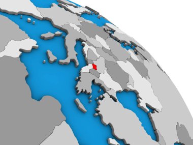 Kosova basit mavi siyasi 3d dünya üzerinde. 3D çizim.