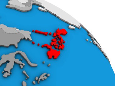 Filipinler basit mavi siyasi 3d dünya üzerinde. 3D çizim.