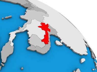 Laos basit mavi siyasi 3d dünya üzerinde. 3D çizim.