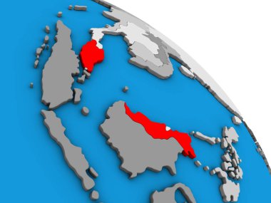 Malezya basit mavi siyasi 3d dünya üzerinde. 3D çizim.