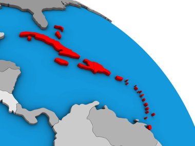 Karayipler basit mavi siyasi 3d dünya üzerinde. 3D çizim.