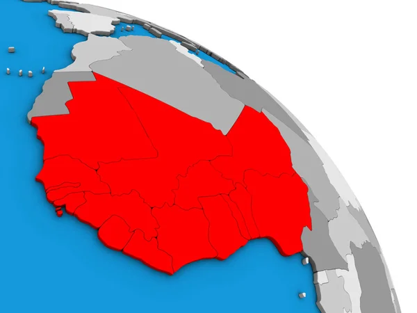 Західна Африка Простий Синій Політичних Моделі Землі Ілюстрація — стокове фото