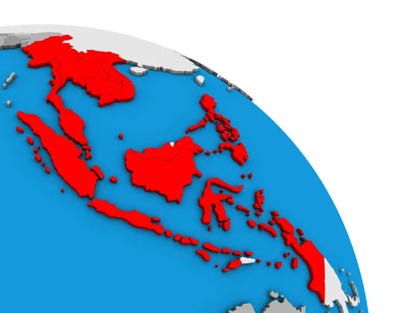 Państwa Członkowskie Asean Prosty Niebieski Globus Polityczny Ilustracja — Zdjęcie stockowe