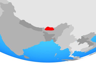Bhutan basit siyasi dünya üzerinde. 3D çizim.