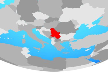 Sırbistan basit siyasi dünya üzerinde. 3D çizim.