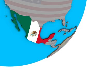 Meksika Ulusal bayrak mavi siyasi 3d dünya üzerinde. 3D çizim.