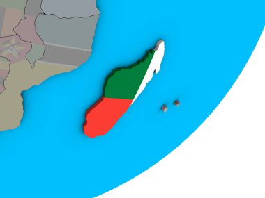 Madagaskar ile ulusal bayrak mavi siyasi 3d dünya üzerinde. 3D çizim.