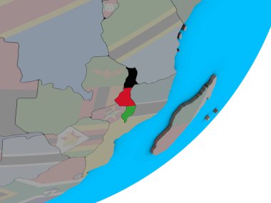 Malavi ile ulusal bayrak mavi siyasi 3d dünya üzerinde. 3D çizim.