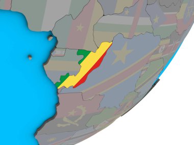 Kongo ile ulusal bayrak mavi siyasi 3d dünya üzerinde. 3D çizim.