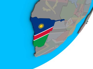 Namibya ulusal bayrak mavi siyasi 3d dünya üzerinde. 3D çizim.