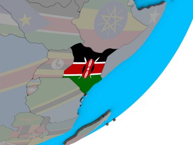 Kenya Ulusal bayrak mavi siyasi 3d dünya üzerinde. 3D çizim.