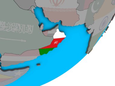 Umman ulusal bayrak mavi siyasi 3d dünya üzerinde. 3D çizim.