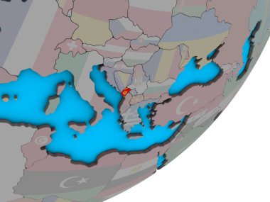 Karadağ ile ulusal bayrak mavi siyasi 3d dünya üzerinde. 3D çizim.