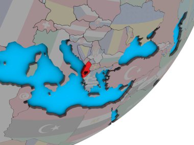 Arnavutluk Ulusal bayrak mavi siyasi 3d dünya üzerinde. 3D çizim.