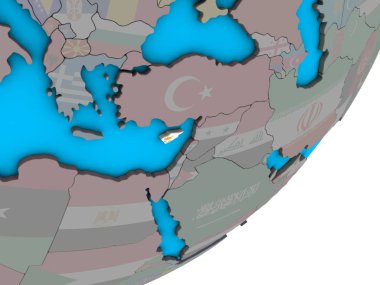 Kıbrıs Ulusal bayrak mavi siyasi 3d dünya üzerinde. 3D çizim.