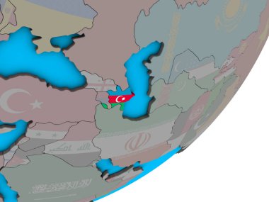 Azerbaycan Ulusal bayrak mavi siyasi 3d dünya üzerinde. 3D çizim.