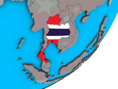 Tayland ulusal bayrak mavi siyasi 3d dünya üzerinde. 3D çizim.