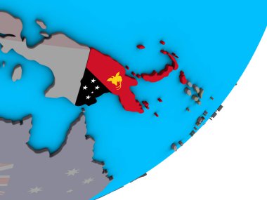 Papua Yeni Gine mavi siyasi 3d dünya üzerinde ulusal bayrak ile. 3D çizim.