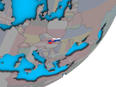 Slovakya ulusal bayrak mavi siyasi 3d dünya üzerinde. 3D çizim.