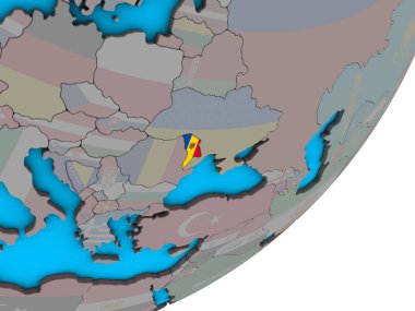 Moldova ile ulusal bayrak mavi siyasi 3d dünya üzerinde. 3D çizim.