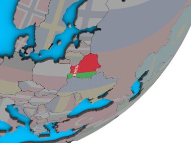 Beyaz Rusya Ulusal bayrak mavi siyasi 3d dünya üzerinde. 3D çizim.
