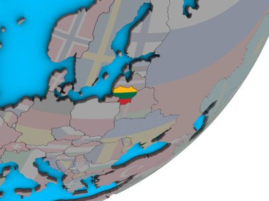 Litvanya Ulusal bayrak mavi siyasi 3d dünya üzerinde. 3D çizim.