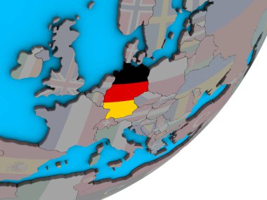 Almanya ile ulusal bayrak mavi siyasi 3d dünya üzerinde. 3D çizim.