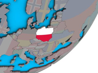 Polonya ulusal bayrak mavi siyasi 3d dünya üzerinde. 3D çizim.