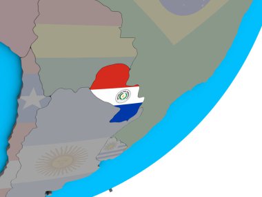 Paraguay ile ulusal bayrak mavi siyasi 3d dünya üzerinde. 3D çizim.