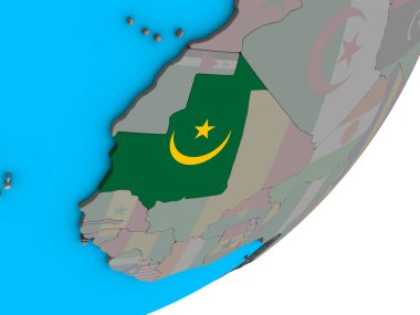 Moritanya ile ulusal bayrak mavi siyasi 3d dünya üzerinde. 3D çizim.