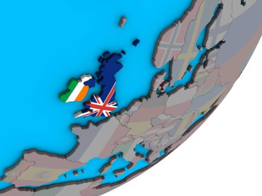 Britanya Adaları mavi siyasi 3d dünya Ulusal bayrakları ile. 3D çizim.