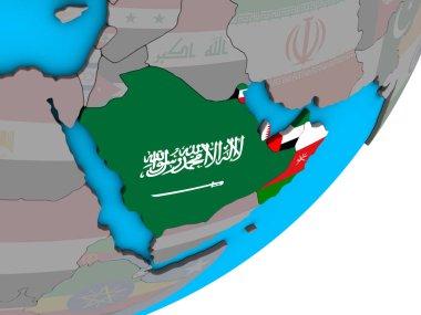 Mavi siyasi 3d dünya Ulusal bayrakları ile Ccasg ülke. 3D çizim.