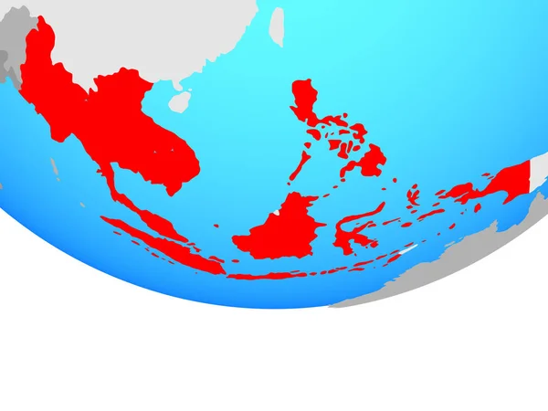 Państwa Członkowskie Asean Proste Globus Polityczny Ilustracja — Zdjęcie stockowe