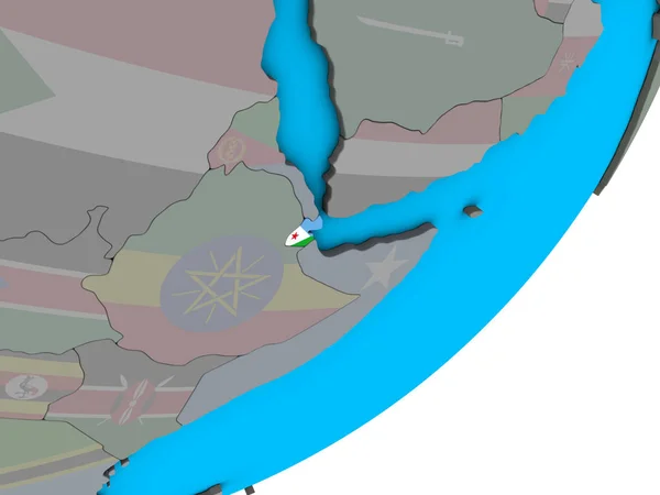 Dżibuti Flagi Narodowej Niebieski Globus Polityczny Ilustracja — Zdjęcie stockowe