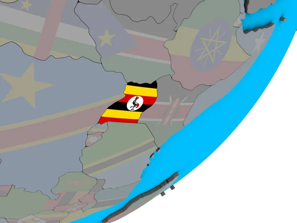 Uganda Med Flagga Blå Politiska Klot Illustration — Stockfoto
