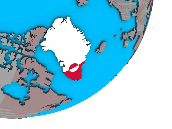Grönland Mit Nationalflagge Auf Blauem Politischen Globus Illustration — Stockfoto