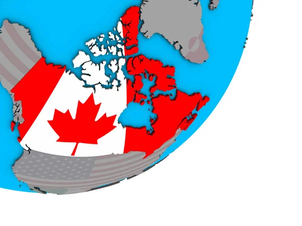 青い政治 地球儀上の国旗とカナダ イラストレーション — ストック写真