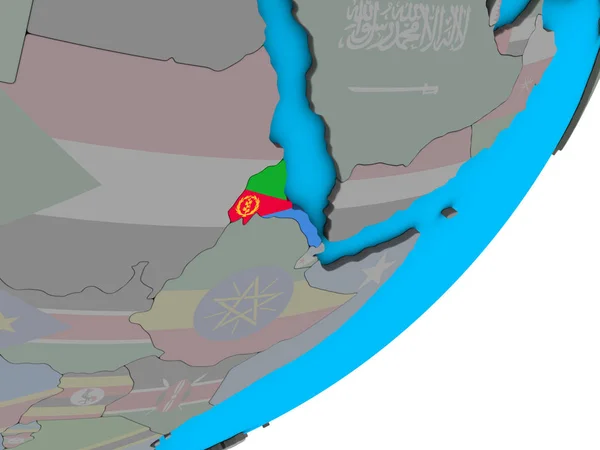 Eritrea Med Flagga Blå Politiska Klot Illustration — Stockfoto