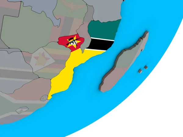 Mozambique Met Nationale Vlag Blauwe Politieke Globe Illustratie — Stockfoto