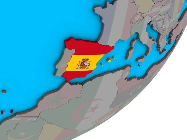 Spanien Mit Nationalflagge Auf Blauem Politischen Globus Illustration — Stockfoto