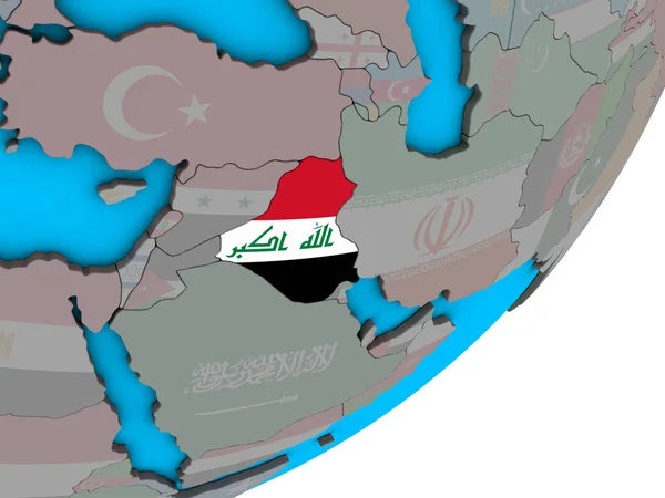 Irak Met Nationale Vlag Blauwe Politieke Globe Illustratie — Stockfoto
