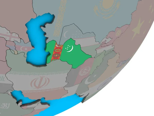 Turkmenistan Med Flagga Blå Politiska Klot Illustration — Stockfoto
