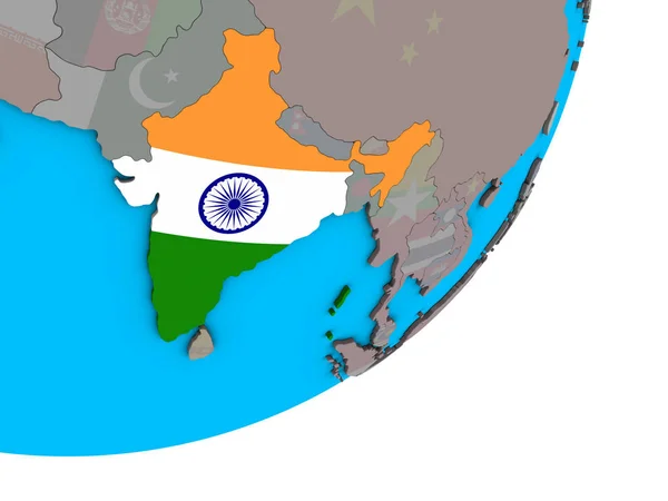 India Con Bandera Nacional Mundo Político Azul Ilustración — Foto de Stock