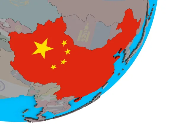 Chiny Flagi Narodowej Niebieski Globus Polityczny Ilustracja — Zdjęcie stockowe