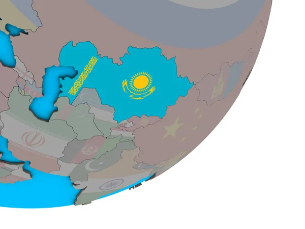 Kazakstan Med Flagga Blå Politiska Klot Illustration — Stockfoto