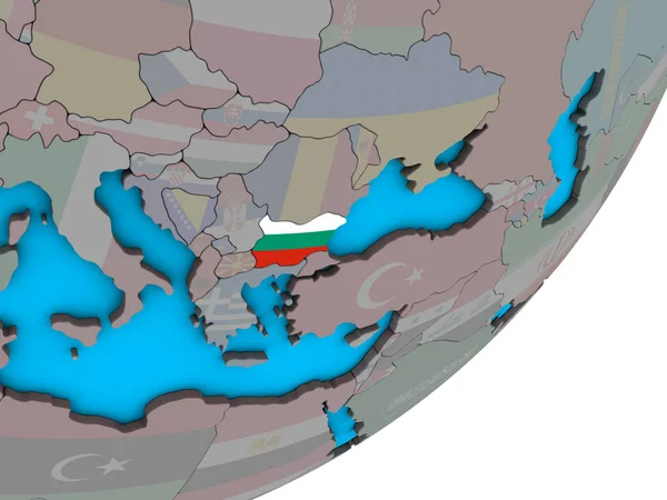 Bulgária Nemzeti Zászló Kék Politikai Földgömb Illusztráció — Stock Fotó